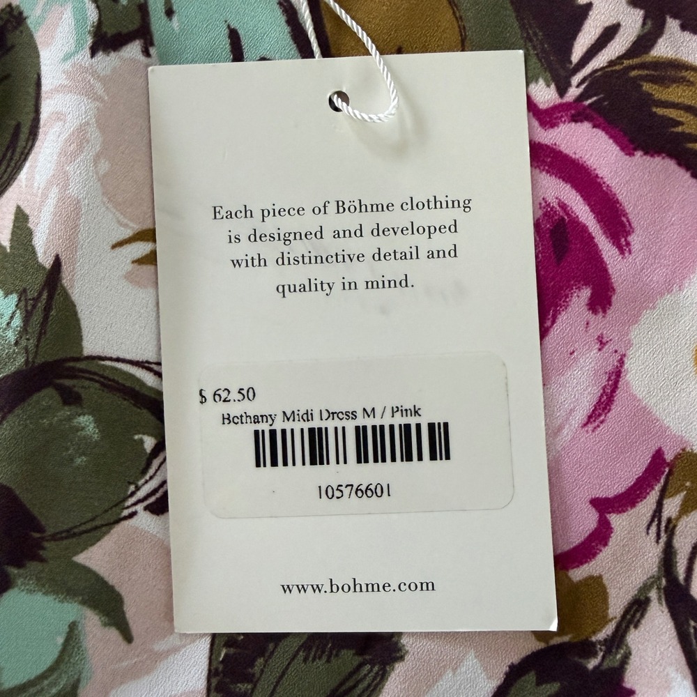 NWT Böhme Bethany Midi Dress Women M Pink Floral Wedding Homecoming Smocked Back - Picture 5 of 11